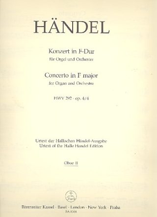 Konzert F-Dur op.4,4 HWV292 fr Orgel und Orchester Oboe 2
