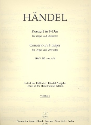 Konzert F-Dur op.4,4 HWV292 fr Orgel und Orchester Violine 2