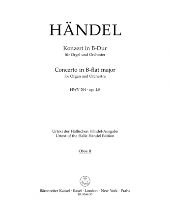 KONZERT B-DUR OP.4,6 HWV294 FUER ORGEL UND ORCHESTER OBOE 2