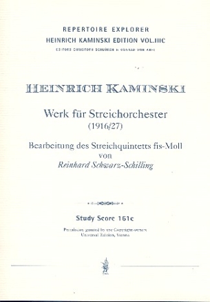 Werk fr Streichorchester nach dem Streichquintett fis-Moll Studienpartitur