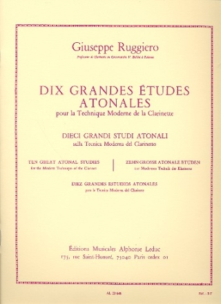 10 GRANDES ETUDES ATONALES POUR LA TECHNIQHE MODERNE DE LA CLARINETTE