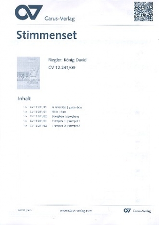 Knig David fr Sprecher, Soli, Kinderchor und Instrumente Stimmensatz