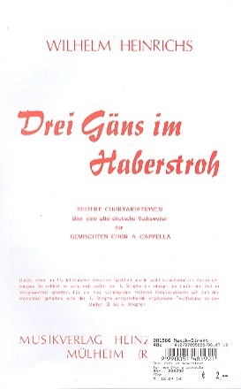 Drei Gns im Haberstroh fr gem Chor a cappella Partitur