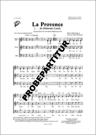 La Provence fr gem Chor und Klavier Chorpartitur