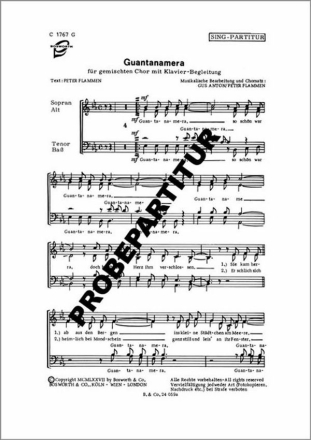 Guantanamera f�r gem Chor und Klavier Klavierpartitur