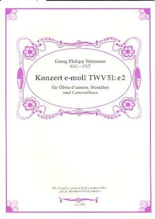 Konzert e-Moll TWV51:E2 fr Oboe d'amore, Streicher und Bc Partitur und Stimmen
