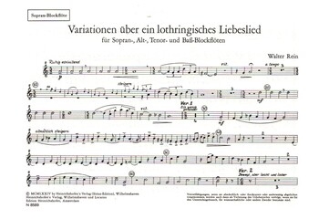 Variationen ber ein lothringisches Liebeslied fr 4 Blockflten (SATB) Stimmen
