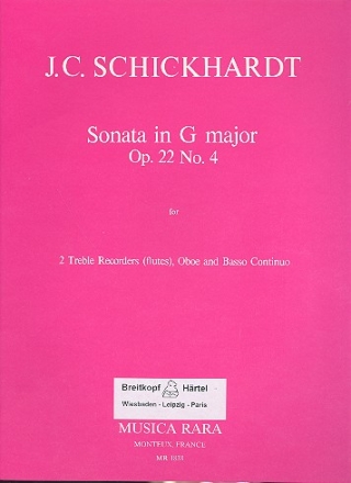 Sonate G-Dur op.22,4 fr 2 Altblockflten (Flten), Oboe und Bc Stimmen