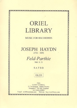 Feld-Parthie Hob.II:23 for 5 recorders (SATBB) score and parts