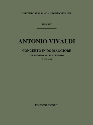 CONCERTO DO MAGGIORE FVIII:21 PER FAGOTTO. ARCHIE E CEMBALO, PARTITURA MALIPIERO, GIAN FRANCESCO, ED