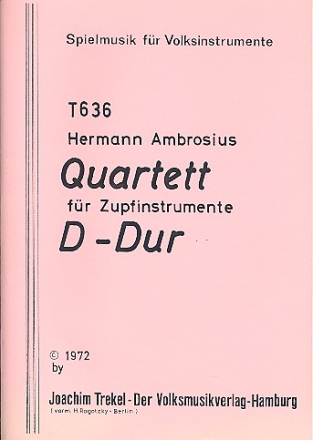 Quartett D-Dur 2 Mandolinen, Mandola und Gitarre Partitur und Stimmen
