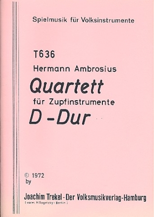 Quartett D-Dur 2 Mandolinen, Mandola und Gitarre Partitur und Stimmen
