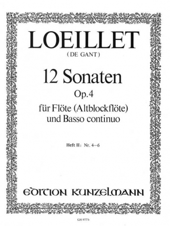 12 Sonaten op.4 Band 2 (Nr.4-6) fr Flte (Altblockflte) und Bc