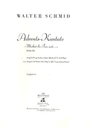 Advents-Kantate fr Soli, Mnnerchor und Orgel Orgelpartitur