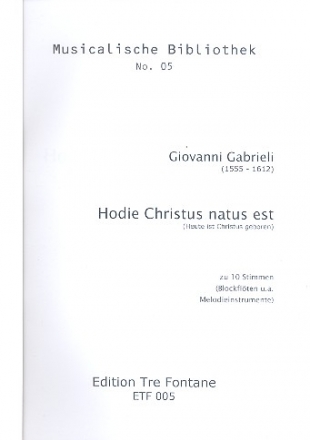 Hodie Christus natus est fr 10 Blockflten (o.a. Melodieinstrumente),  Partitur und Stimmen