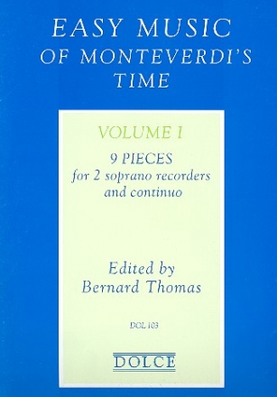 Easy Music of Monteverdi's Time vol.1 for 2 soprano recorders and bc score and parts