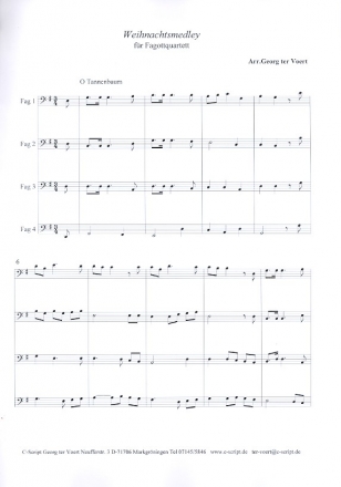 Weihnachtsliedermedley fr 4 Fagotte Partitur und Stimmen