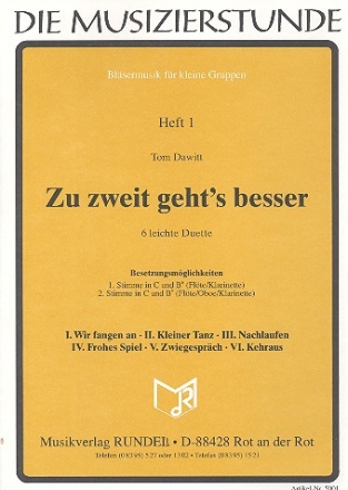Zu zweit geht's besser fr Flte (Klarinette) und Oboe (Flte, Klarinette),   Partitur und Stimmen