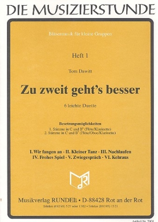 Zu zweit geht's besser fr Flte (Klarinette) und Oboe (Flte, Klarinette),   Partitur und Stimmen