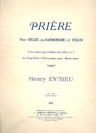 Prière op.161 pour orgue (harmonium) et violon 5 pièces no.3 pour messe basse