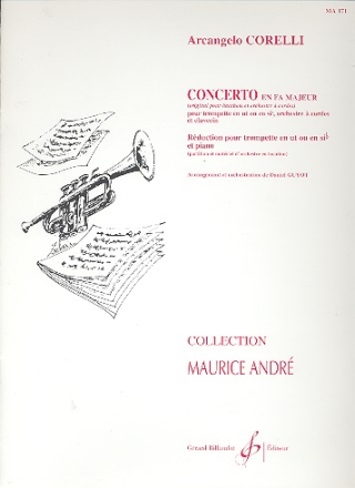Concerto fa majeur  pour trompette et orchestre a cordes et piano pour trompette et piano