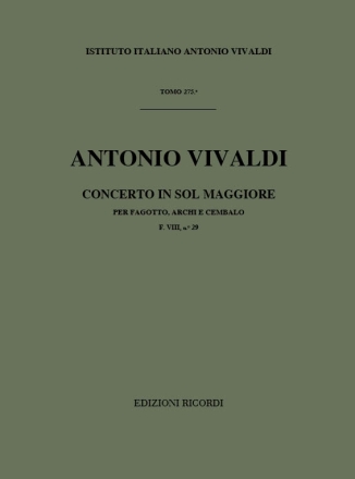 Concerto in sol maggiore per fagotto, archi e cembalo partitura