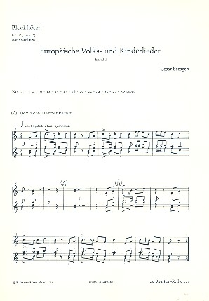 Europische Volks- und Kinderlieder Band 1 fr Chor (SMezA) mit Unterstimme (Bar) und Instrumenten (Bfl., Git., K Einzelstimme - Blockflten