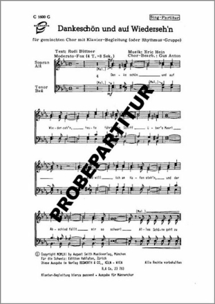 Dankesch�n und auf Wiedersehn f�r gem Chor a cappella Chorpartitur