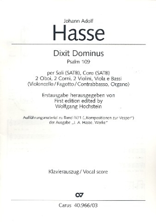 Dixit Dominus Psalm 109 fr Soli, Chor und Orchester Klavierauszug