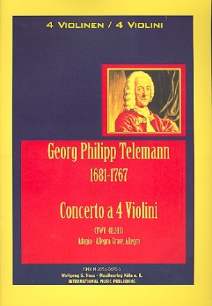 Concerto a 4 violini TWV40:203 fr 4 Violinen Partitur und Stimmen