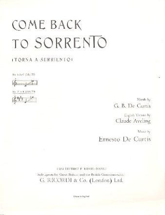 Come back to Sorrento - F major for voice and piano