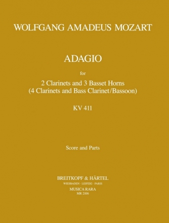Adagio KV484a (KV411) for 2 clarinets and 3 basset horns score and parts