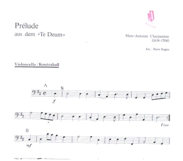 Prelude aus dem Tedeum fr Orchester Cello / Ba