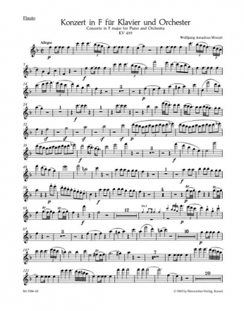 Konzert F-Dur KV459 fr Klavier und Orchester Harmoniestimmen