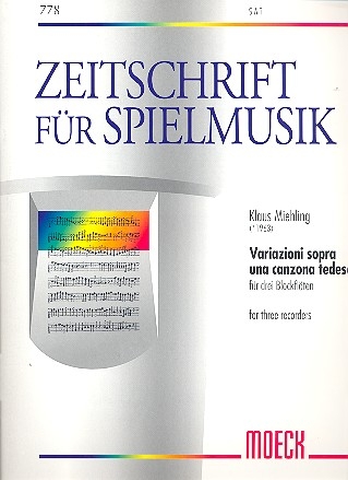 Variazioni sopra una canzona tedesca für 3 Blockflöten (SAT) Partitur und Stimmen
