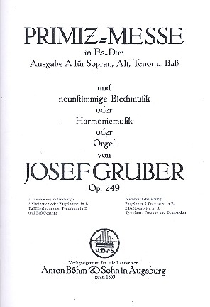 Primiz-Messe Es-Dur op.249 fr gem Chor und Blechblser (Orgel) Partitur