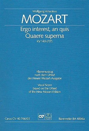 Ergo interest - Quare superna KV143 fr Sopran und Streicher Klavierauszug