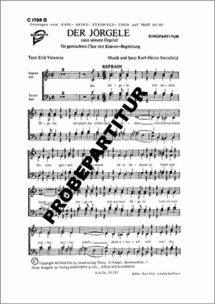 DER JOERGELE MIT SEINEM OERGELE f�r gem Chor und Klavier Klavierpartitur