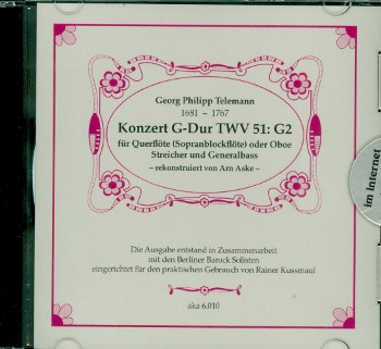 Konzert G-Dur TWVv51:G2 fr Flte (Oboe/Blockflte), Streicher und Bc CD-ROM (+PDF)