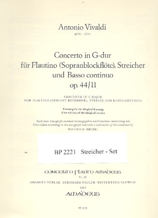 Concerto G-Dur op.44,11 fr Sopranblockflte, Streicher und Bc Stimmenset (3-3-2-2-1)