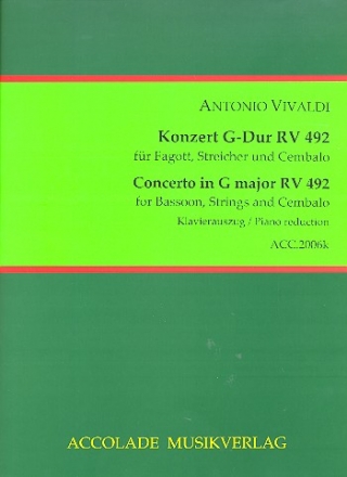 Konzert G-Dur RV492 F:VIII,29 fr Fagott, Streicher und Bc fr Fagott und Klavier
