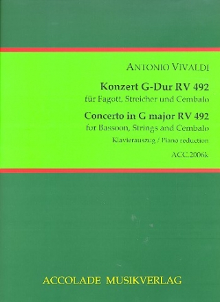 Konzert G-Dur RV492 F:VIII,29 fr Fagott, Streicher und Bc fr Fagott und Klavier