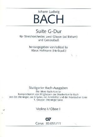 Suite G-Dur fr Streichorchester, 2 Oboen ad lib. und Bc Violine 1 / Oboe 1