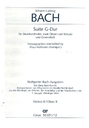 Suite G-Dur fr Streichorchester, 2 Oboen ad lib. und Bc Violine 2 / Oboe 2