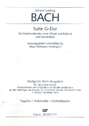 Suite G-Dur fr Streichorchester, 2 Oboen ad lib. und Bc Fagott / Violoncello / Kontraba