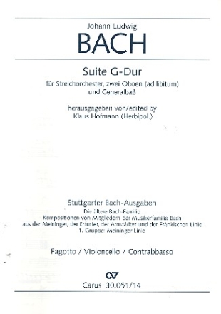 Suite G-Dur fr Streichorchester, 2 Oboen ad lib. und Bc Fagott / Violoncello / Kontraba
