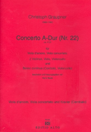 Concerto A-Dur Nr.22 fr Viola d'amore, Viola concertato, sStreicher und Bc Klavierauszug mit Solostimmen