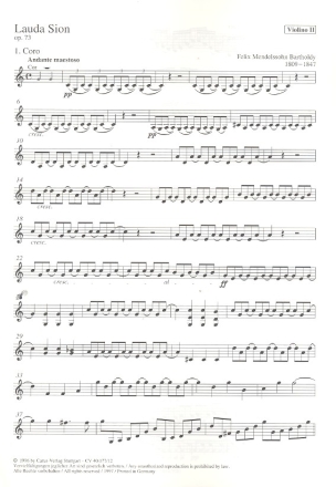 Lauda Sion op.73 fr Soli (SATB), Chor und Orchester Violine 2