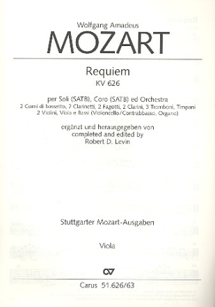 Requiem KV626 fr Soli, Chor und Orchester,  Viola Levin, Robert D.,  Ed