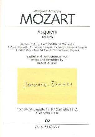 Requiem KV626 fr Soli, Chor und Orchester,  Harmoniestimmen Levin, Robert D., Ed